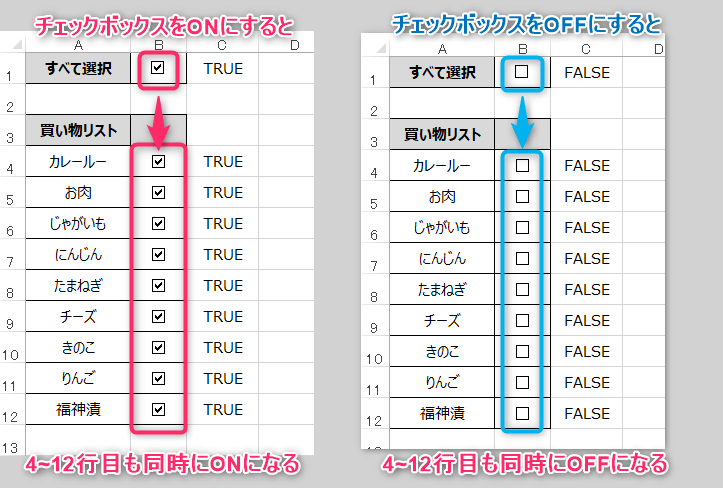 エクセルマクロ チェックボックスを複数連動する方法は コピペで使えるコード Kirinote Com